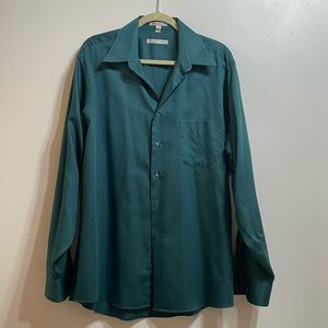 Geoffrey Beene Satin Blue/Green Button Down Dress Shirt
